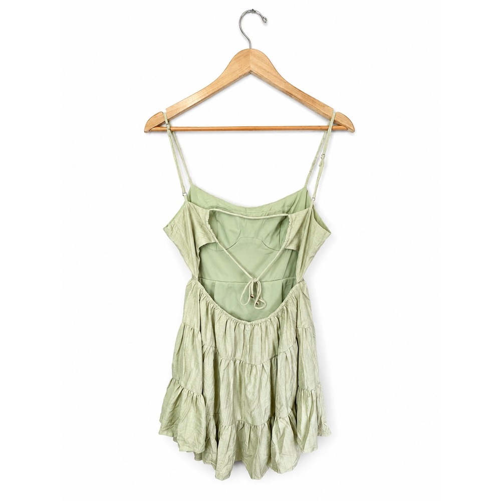NWT Selfie Leslie 63623J Sage Bustier Tiered Mini Dress Size S Open Back - Picture 3 of 7